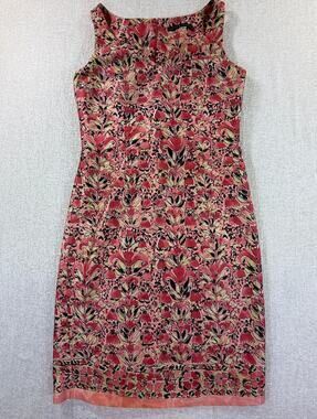 Peruvian Connection Womens Small Peach Floristan Floral V Neck Dress Cottagecore